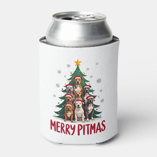 Merry Pitmas Pitbull Dog Ugly Christmas Sweater Tr Can Cooler (Can Front)