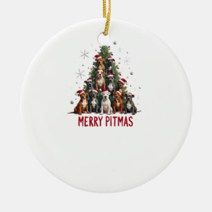 Merry Pitmas Pitbull Dog Ugly Christmas Sweater Tr Ceramic Ornament
