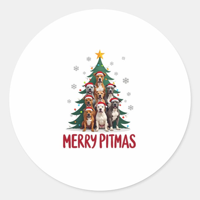 Merry Pitmas Pitbull Dog Ugly Christmas Sweater Tr Classic Round Sticker (Front)