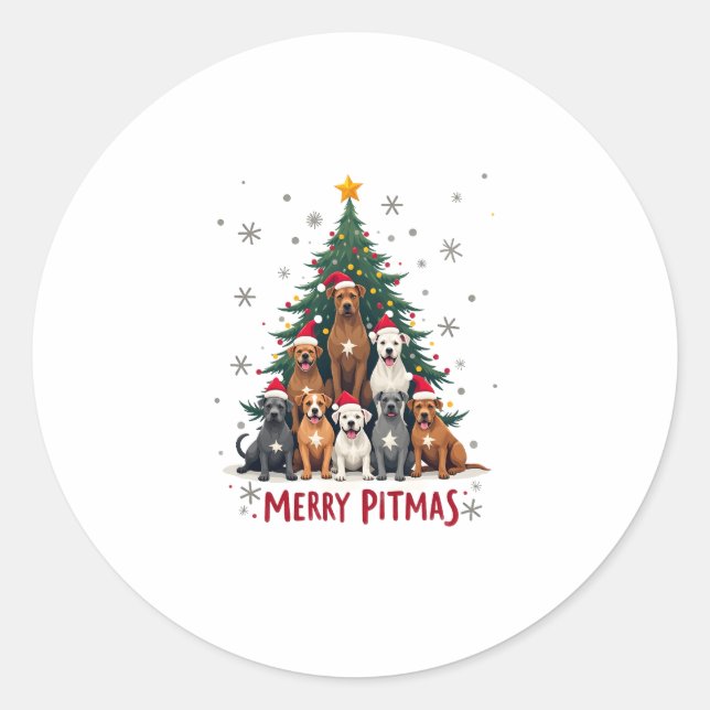 Merry Pitmas Pitbull Dog Ugly Christmas Sweater Tr Classic Round Sticker (Front)