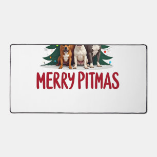 Merry Pitmas Pitbull Dog Ugly Christmas Sweater Tr Desk Mat