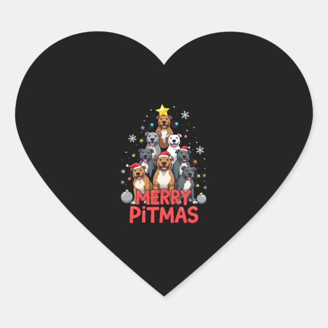 Merry Pitmas Pitbull Dog Ugly Christmas Sweater Tr Heart Sticker (Front)