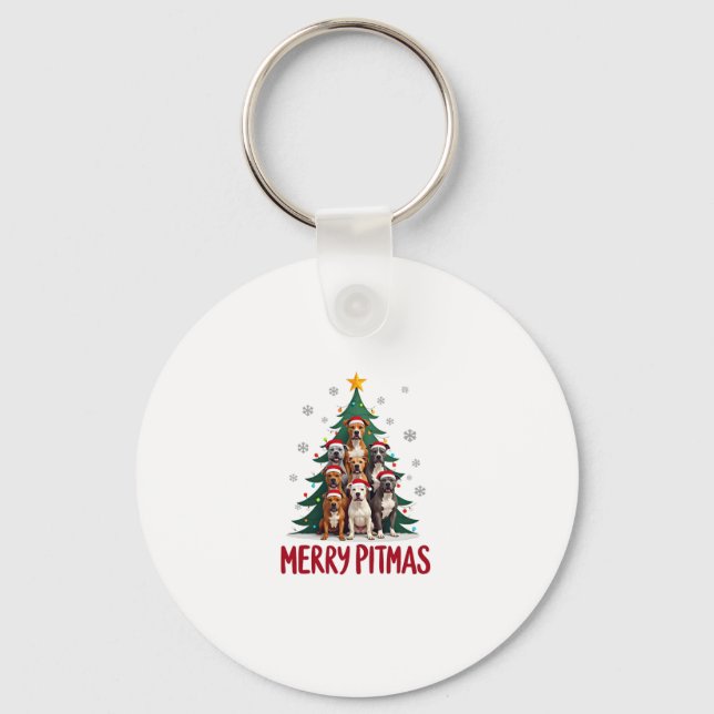 Merry Pitmas Pitbull Dog Ugly Christmas Sweater Tr Keychain (Front)
