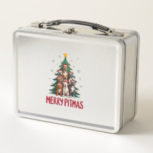 Merry Pitmas Pitbull Dog Ugly Christmas Sweater Tr Metal Lunch Box