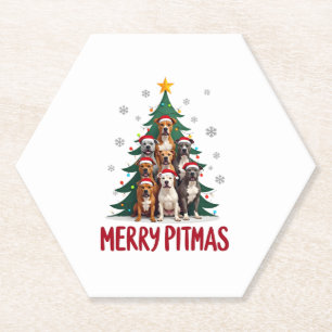 Merry Pitmas Pitbull Dog Ugly Christmas Sweater Tr Paper Coaster