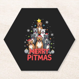 Merry Pitmas Pitbull Dog Ugly Christmas Sweater Tr Paper Coaster