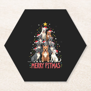 Merry Pitmas Pitbull Dog Ugly Christmas Sweater Tr Paper Coaster