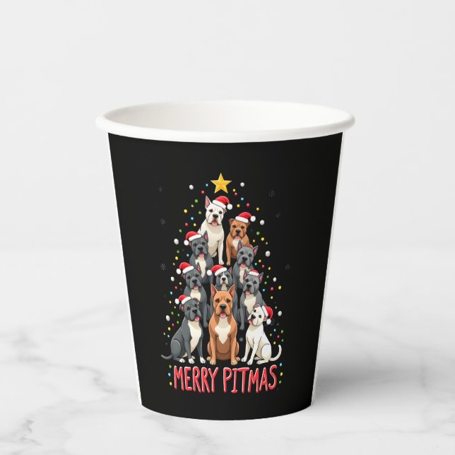 Merry Pitmas Pitbull Dog Ugly Christmas Sweater Tr Paper Cups (Front)
