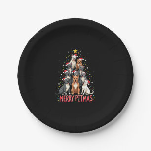 Merry Pitmas Pitbull Dog Ugly Christmas Sweater Tr Paper Plate