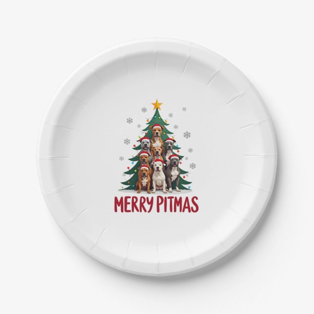 Merry Pitmas Pitbull Dog Ugly Christmas Sweater Tr Paper Plate (Front)