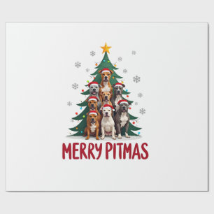 Merry Pitmas Pitbull Dog Ugly Christmas Sweater Tr Wrapping Paper