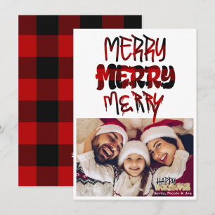 MERRY Plaid Grunge Typographie Carte photo de vaca