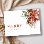 Merry Poinsettia Bunch Watercolor Pine Christmas H Holiday Card<br><div class="desc">If you need any further customisation please feel free to message me on yellowfebstudio@gmail.com.</div>