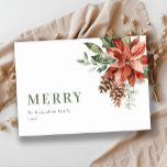 Merry Poinsettia Bunch Watercolor Pine Christmas Holiday Card<br><div class="desc">If you need any further customisation please feel free to message me on yellowfebstudio@gmail.com.</div>