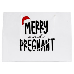 Merry & Pregnant Pregnancy Announcement Santa Hat Large Gift Bag
