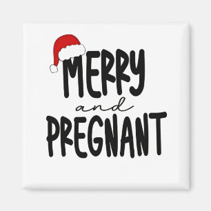 Merry & Pregnant Pregnancy Announcement Santa Hat Magnet