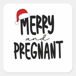 Merry & Pregnant Pregnancy Announcement Santa Hat Square Sticker