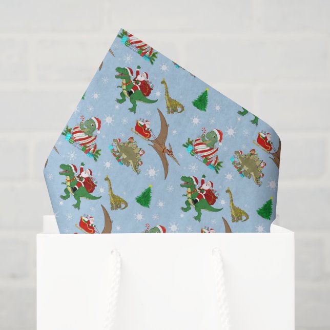 Merry Prehistoric Christmas Dinosaur Pattern Tissue Paper (Gift Bag)