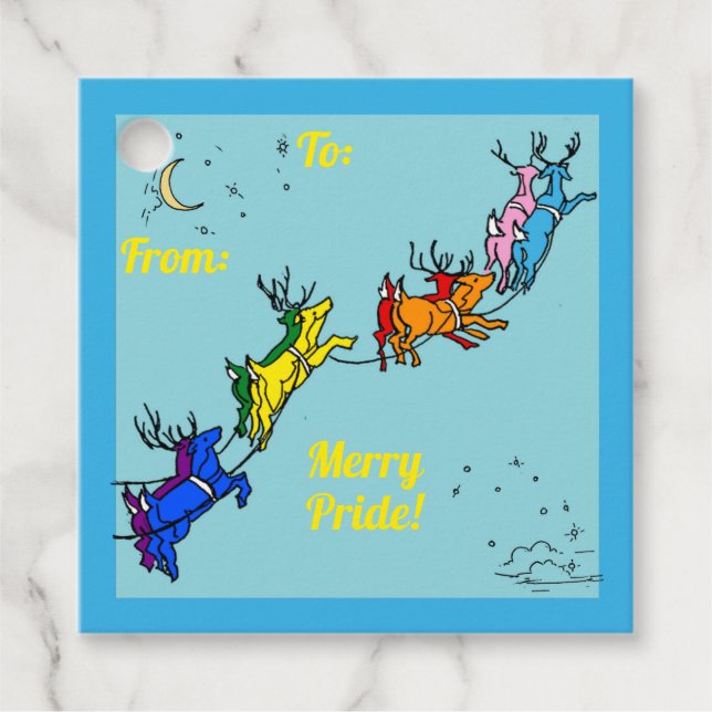 Merry Pride Santa's Reindeer Favour Tags (Front)