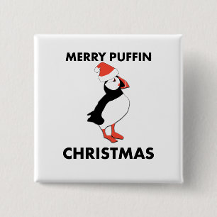 Merry Puffin Christmas Button