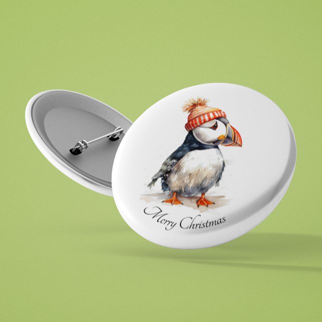 Merry Puffin, custom 1 Inch Round Button (Creator Uploaded)