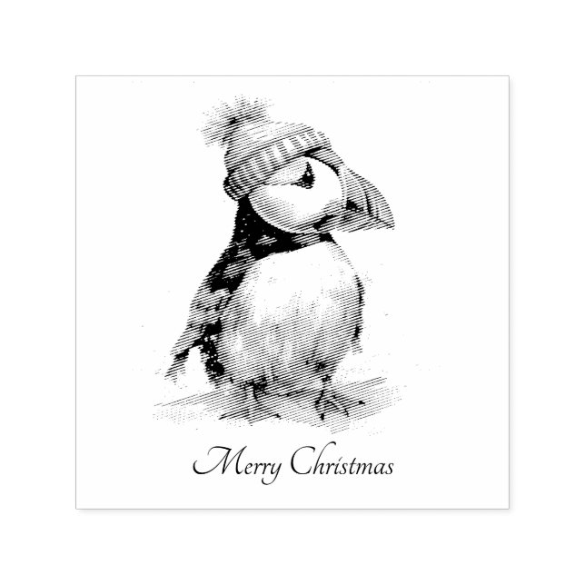 Merry Puffin Holiday Stationery Self-inking Stamp (Design)