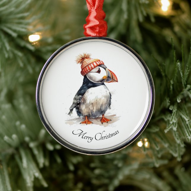 Merry Puffin Metal Ornament (Tree)