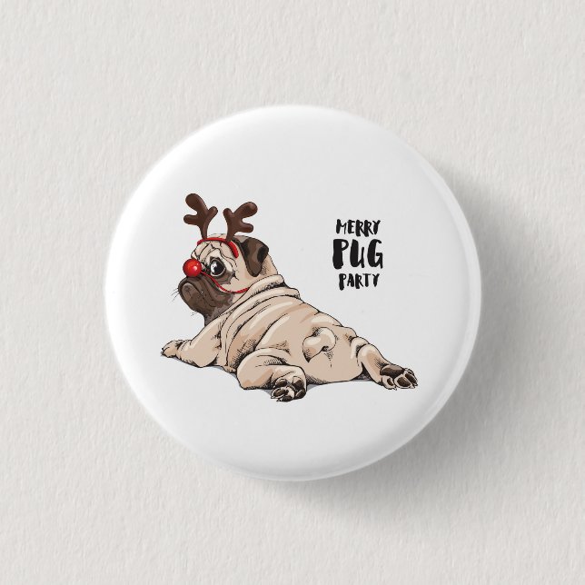 Merry Pug Party 1 Inch Round Button (Front)