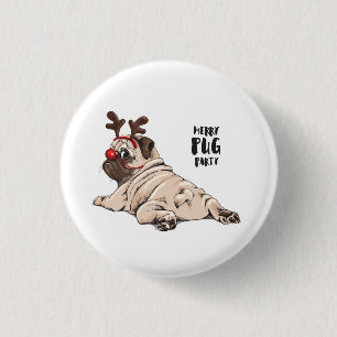 Merry Pug Party 1 Inch Round Button