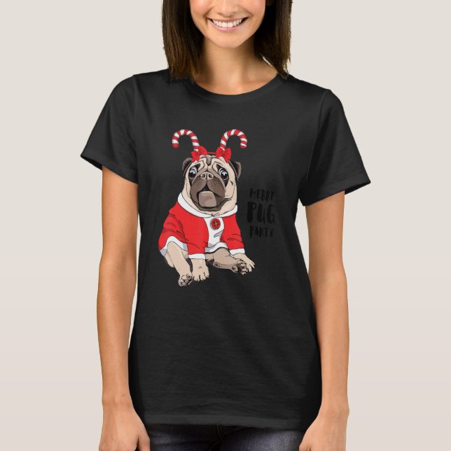 Merry Pug Party Merry Pugmas Cute Puggy Face Dog L T-Shirt (Front)