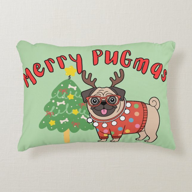 Merry PUGmas Accent Pillow (Front)