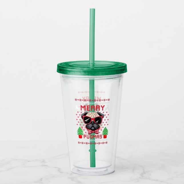 Merry Pugmas! Acrylic Tumbler (Front)