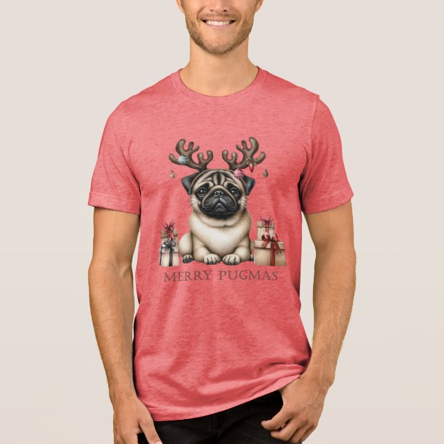 Merry Pugmas Christmas Pet Pug Dog Festive Tri-Blend Shirt (Front)
