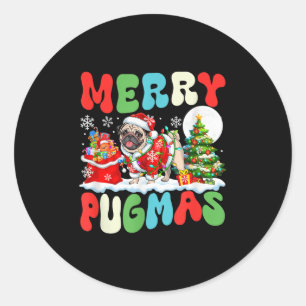 Merry Pugmas Christmas Santa Pug Colourful Costume Classic Round Sticker