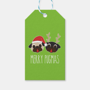 Merry Pugmas Christmas Santa Pug Reindeer Pug Gift Tags