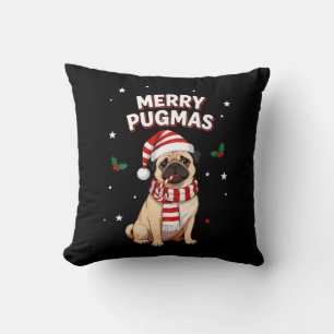 Merry Pugmas Cute Christmas Pug Dog Lover Throw Pillow