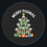 Merry Pugmas Funny Pug Christmas Tree Holiday Long Classic Round Sticker<br><div class="desc">Merry Pugmas Funny Pug Christmas Tree Holiday Long Sleeve</div>