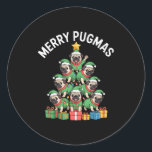 Merry Pugmas Funny Pug Christmas Tree Holiday Long Classic Round Sticker<br><div class="desc">Merry Pugmas Funny Pug Christmas Tree Holiday Long Sleeve</div>