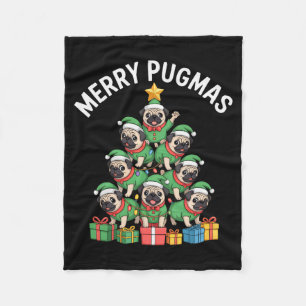 Merry Pugmas Funny Pug Christmas Tree Holiday Long Fleece Blanket