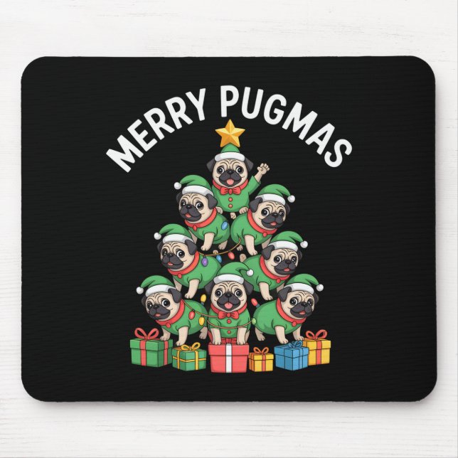 Merry Pugmas Funny Pug Christmas Tree Holiday Long Mouse Pad (Front)