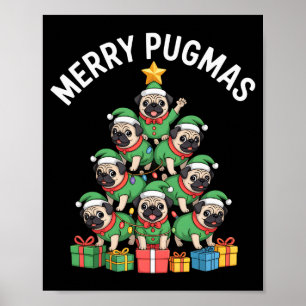Merry Pugmas Funny Pug Christmas Tree Holiday Long Poster