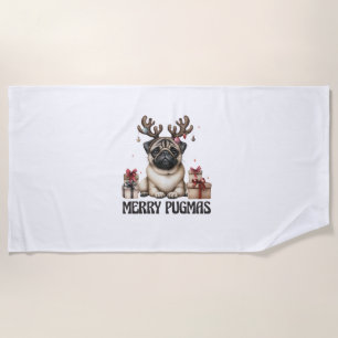 Merry Pugmas Merry Christmas Funny Pug Dog  Beach Towel