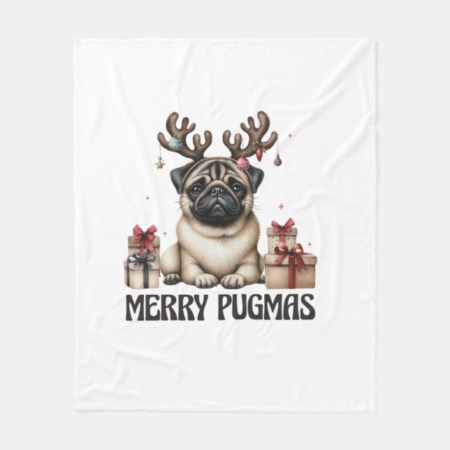 Merry Pugmas Merry Christmas Funny Pug Dog  Fleece Blanket (Front)
