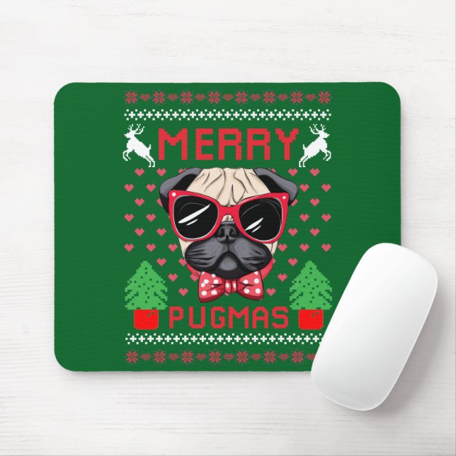 Merry Pugmas! Mouse Pad (With Mouse)