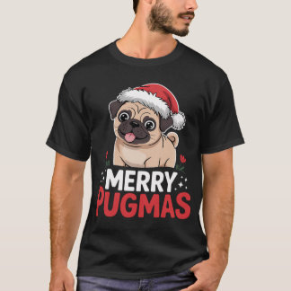 Merry Pugmas Pug Dog Santa Hat Christmas T-Shirt