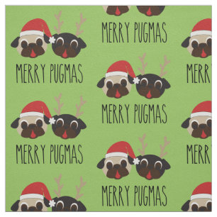 Merry Pugmas Pug Santa Pug Reindeer Fabric