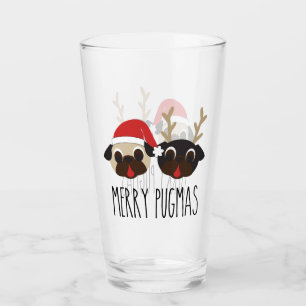 Merry Pugmas Pug Santa & Reindeer Glass