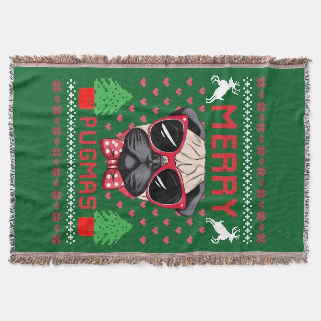 Merry Pugmas! Throw Blanket (Front)