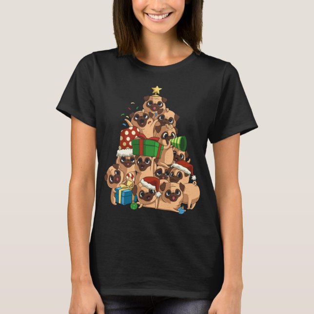 Merry Pugmas Tree Pug Christmas Pug T-Shirt (Front)