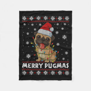 Merry Pugmas Ugly Christmas Sweater Cute Pug Dog  Fleece Blanket